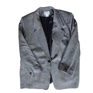 Vintage Pendelton Womens Virgin Wool Navy Blue Houndstooth Blazer 24W